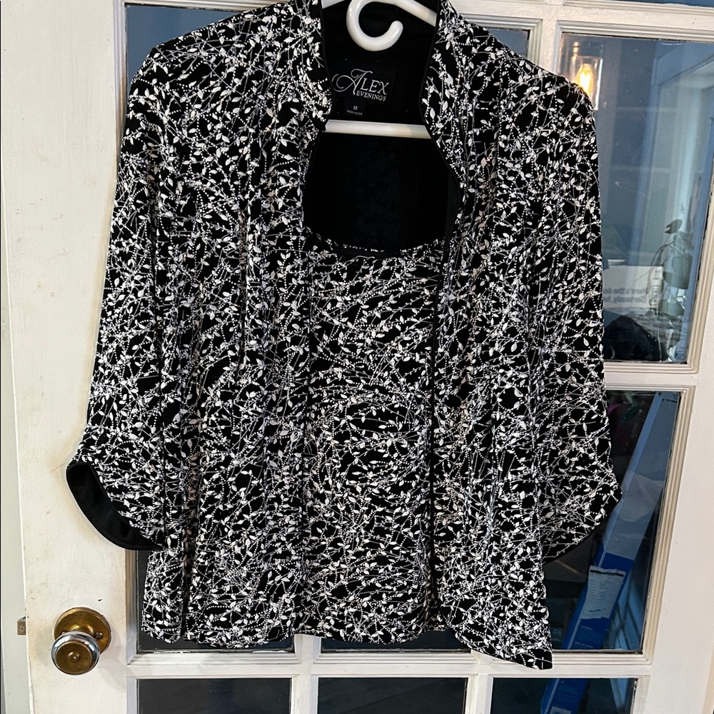 972.   Alex Evenings Monochrome Shiny tank Top and Jacket Set